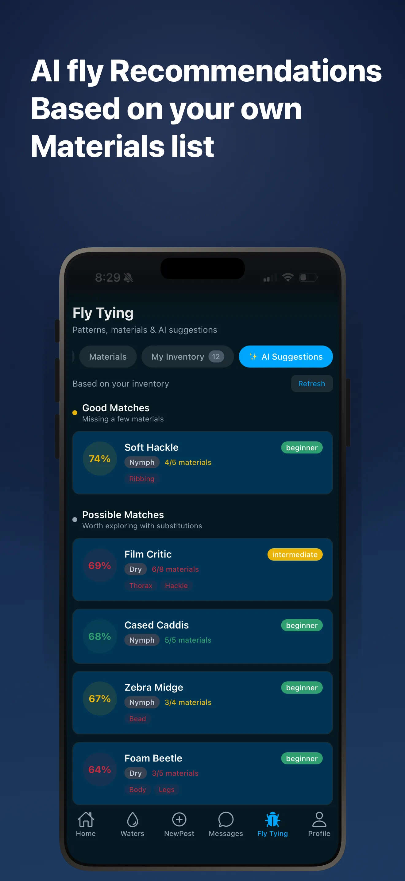 AI fly recommendations from your materials
